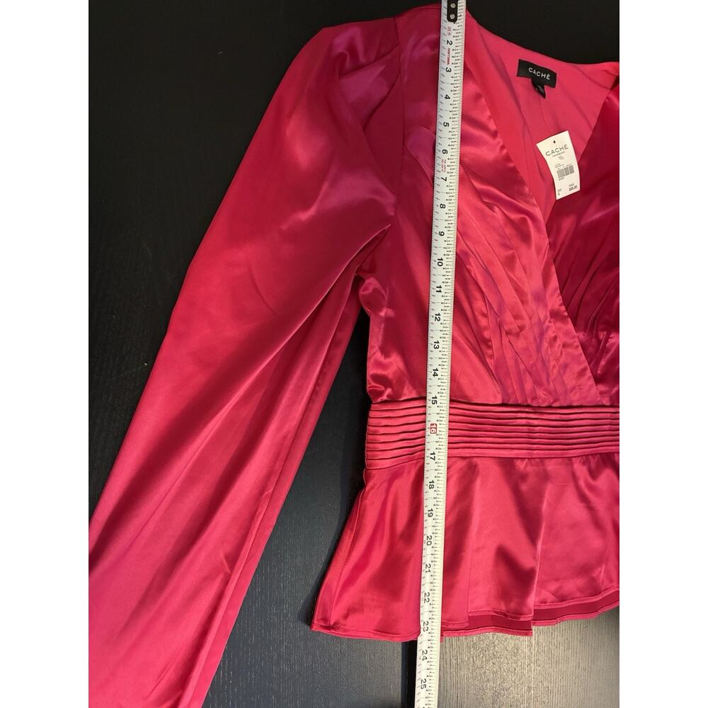 NWT Caché Fuchsia Pink Wrap Blouse Long Sleeve Peplum Waist Elegant Top Small - Picture 10 of 10
